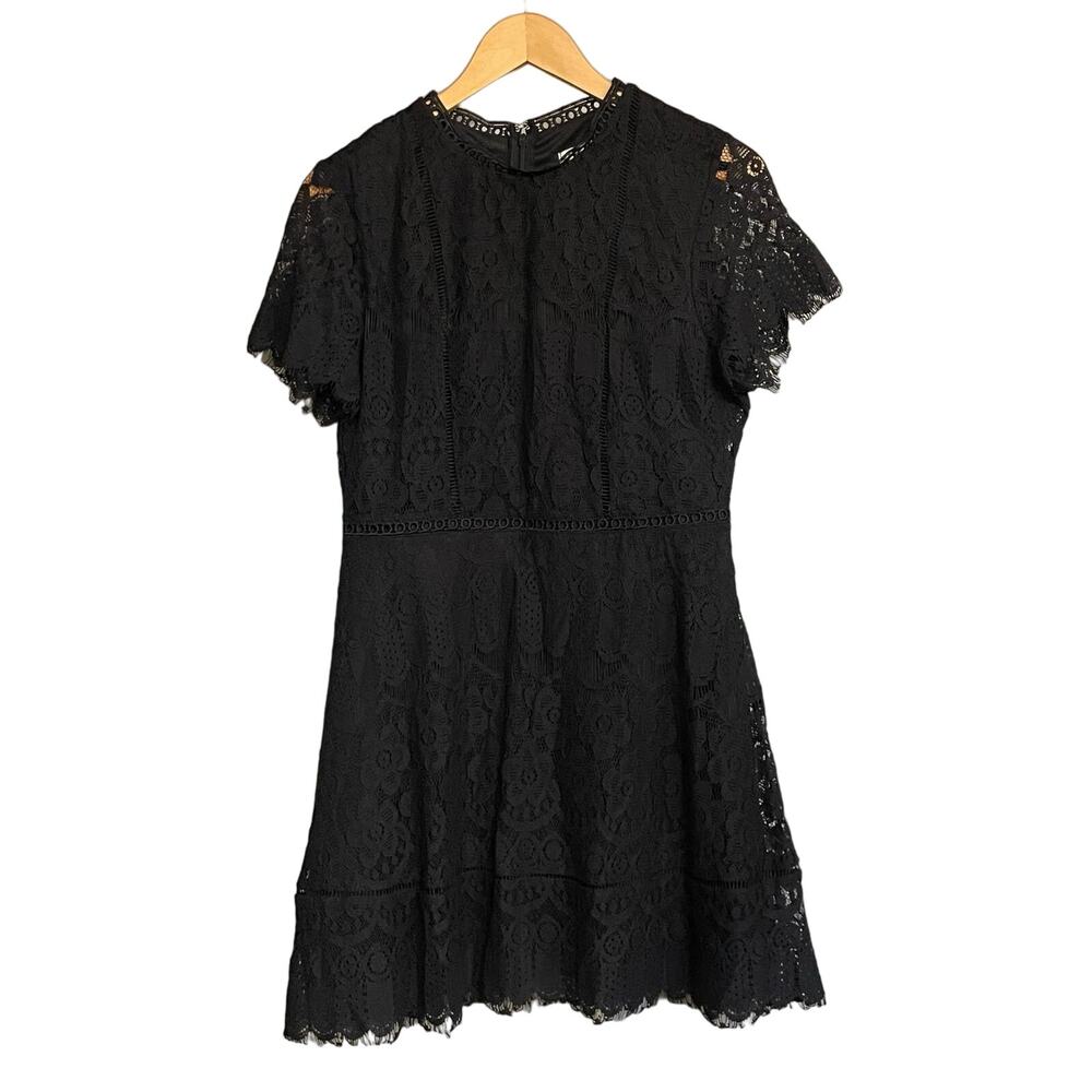 Moon River Dress Lace Black Mini Lined Floral Sz Large Sexy Special Occasion LBD